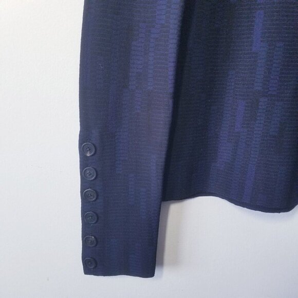 St. John Wool Blend Crew Neck Button Cuff Sweater Size S Blue Black EUC - Picture 3 of 4